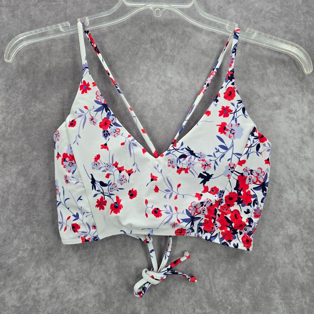White Purple Floral Crisscross String‎ Padded Swimwear Bikini Top L Large